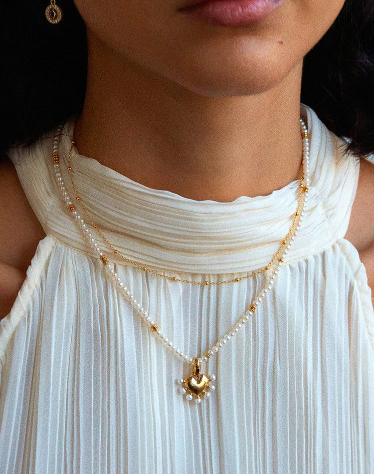 Tiny Pearl and Gold Bead Necklace